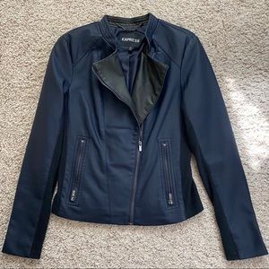 Express Vegan Leather Moto Jacket Blue Navy